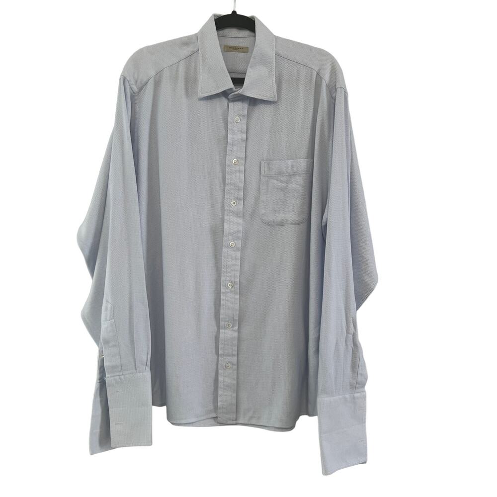 Burberry London Blue White Houndstooth Cotton Button Down Shirt  XL